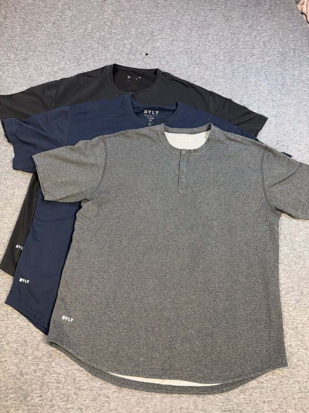 BYLT Drop Cut Lux Mens Henley Size 2XL Short Sleeve Stretch - Lot of 3